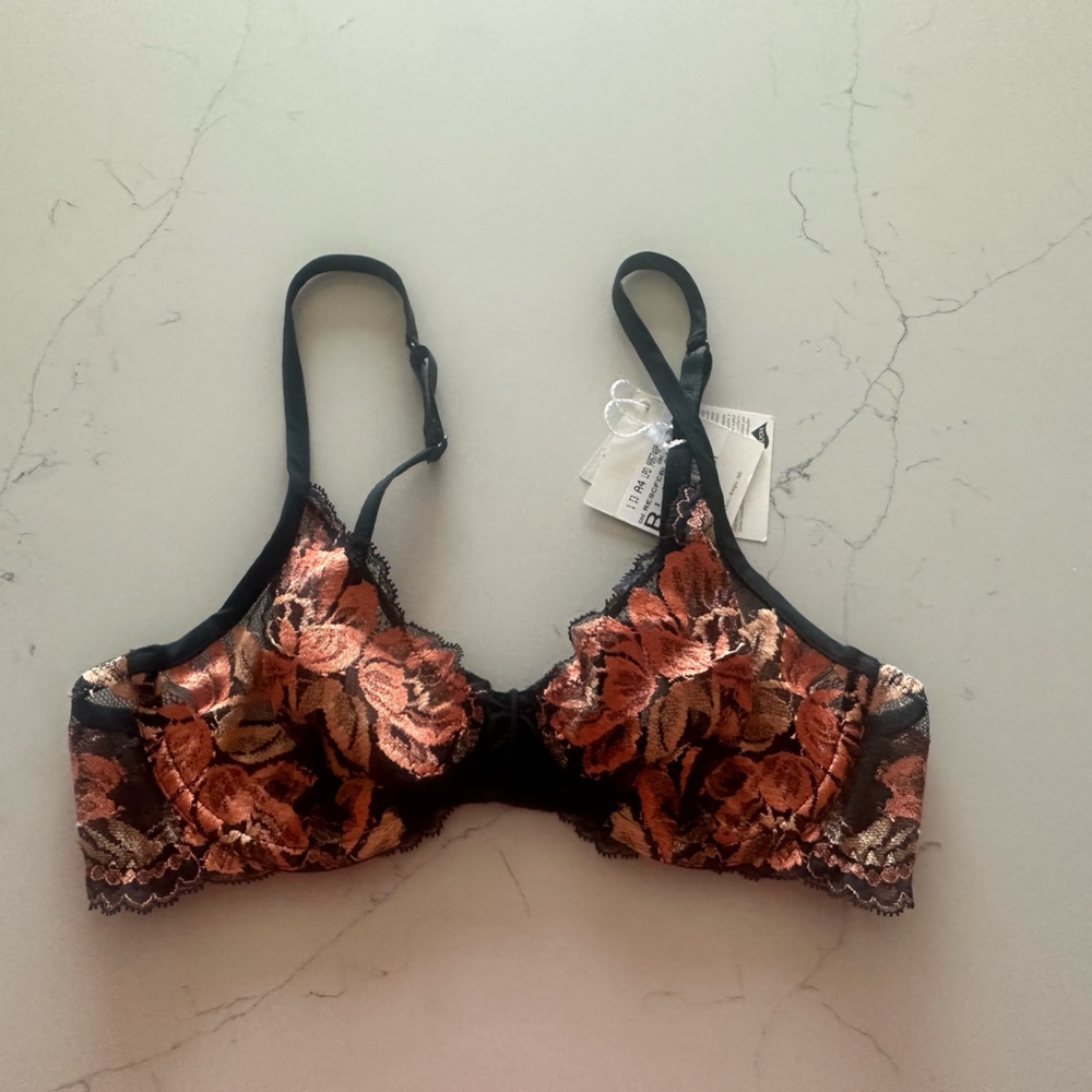 La Perla Floral Lace Bra - Black and Orange